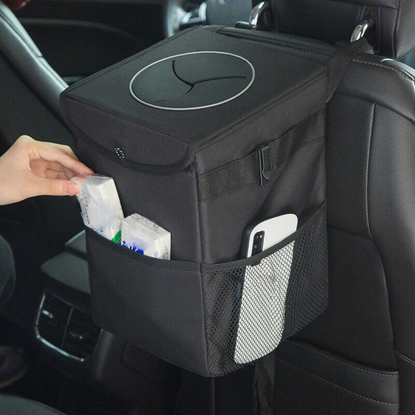 Waterproof Car Organizer Trash Can with Lid Bin Storage Garbage Bag Waste Basket