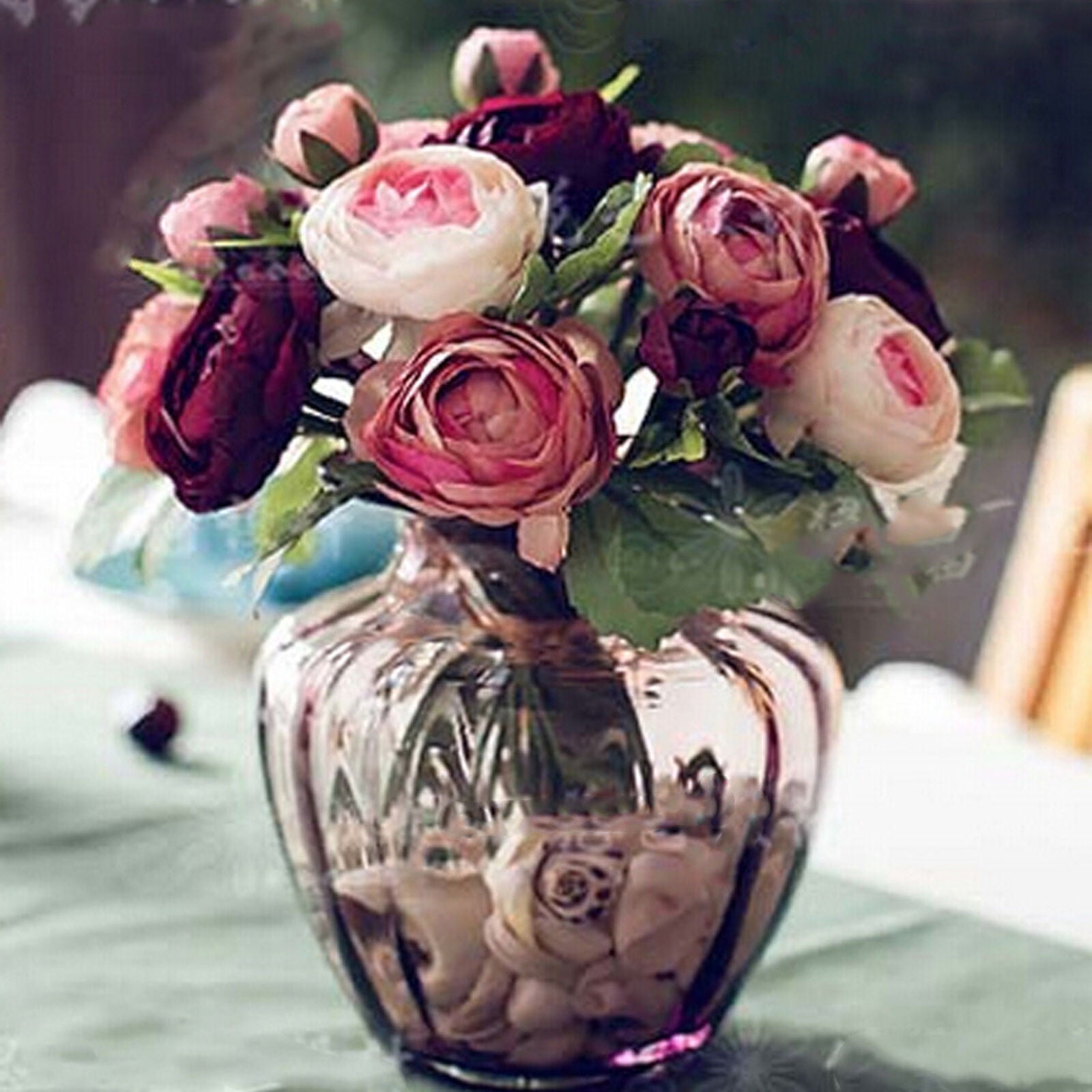 10 Heads Artificial Flowers Silk Peony Bouquet Rose Wedding Home Party Decor AU