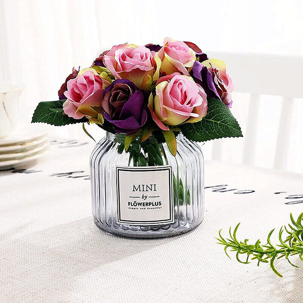 12 Heads Silk Rose Artificial Flowers Fake Bouquet Buch Home Wedding Party Decor