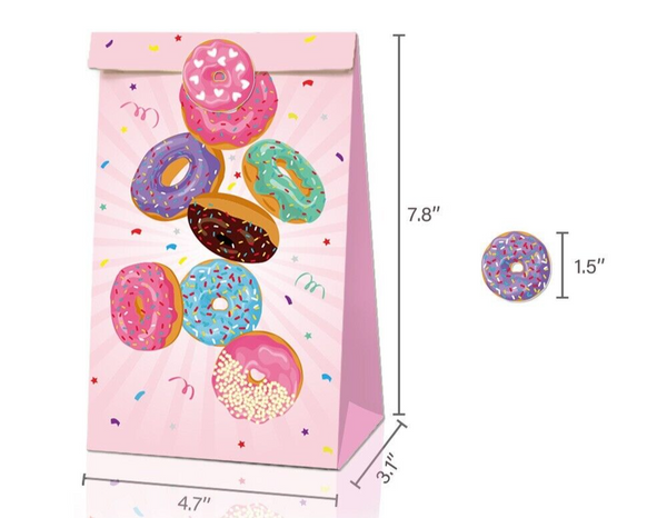 12PCS Donut Paper Lolly Loot Bag & 18pcs Stickers Party Supplies Decoration