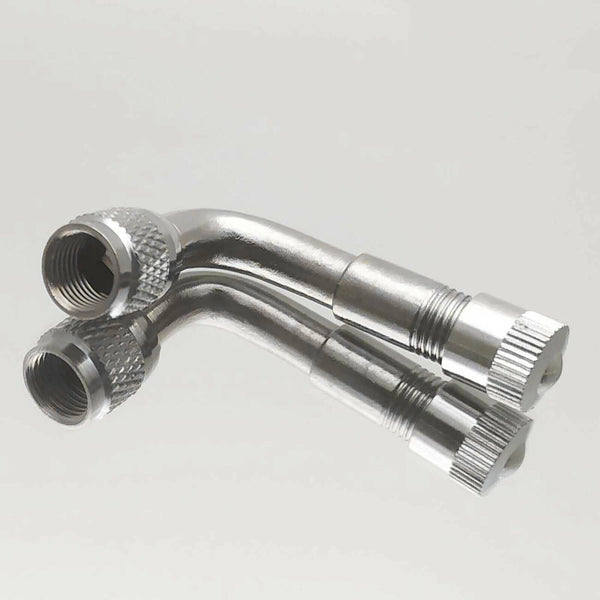 2X Car Motorbike Tyre Valve Extension Adaptor 90 Degree Angle Silver Nozzles