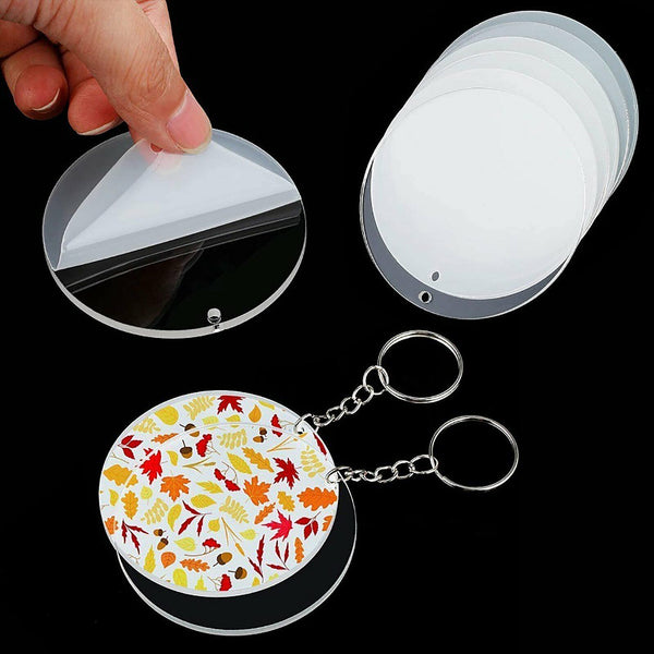 180X Clear Acrylic Circle Discs Keychain Blanks Tassel Pendant Key Ring Kit DIY