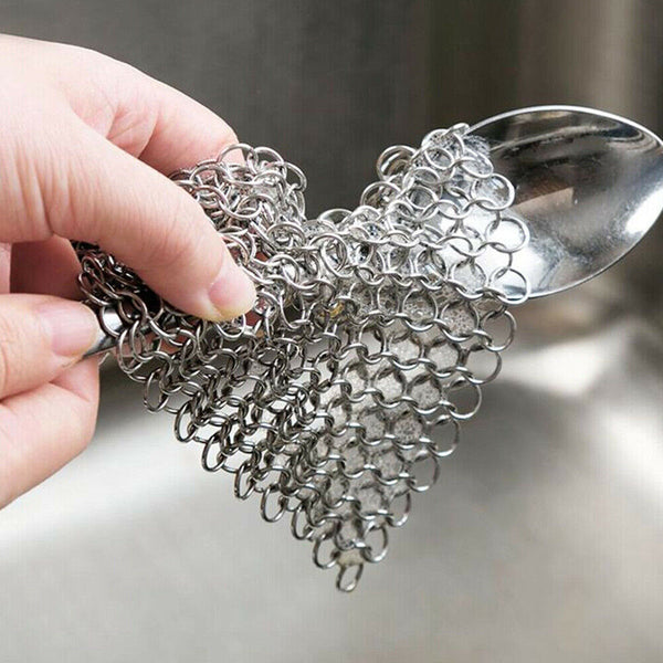 Stainless Steel Cast Iron Cleaner Chain mail Scrubber Cookware Home Kitchen Tool
