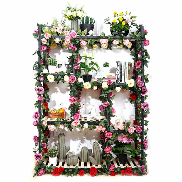 2X=4.8M Artificial Rose Garland Silk Flower Vine Ivy Wedding Yard Garden Decorti