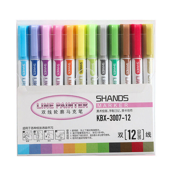 12 Color Drawing Double Line Outline Pen Highlighter Marker Pens Doodle Dazzle