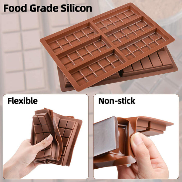 2PCS Chocolate Mould Bar Break Apart Choc Block Ice Tray Silicone Cake Bake Mold
