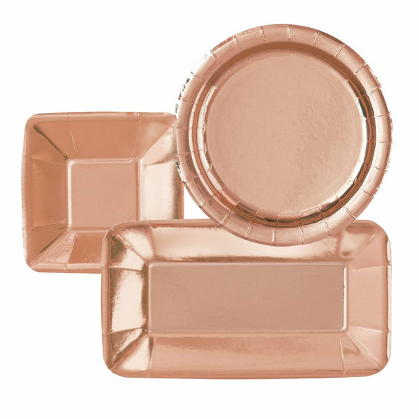 Foil Metallic Rose Gold Stamped Paper Plates Table Cloth Napkins Tissue Christma