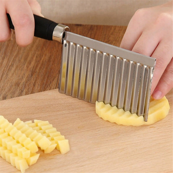 Potato Crinkle Cutter Dough Wavy Slicer Steel Kitchen Vegetable Chip Blade Knife