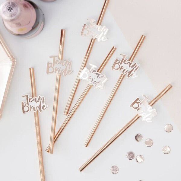 10-100x Rose Gold Team Bride Paper Straws Straw Party Wedding Hens Party Bridal