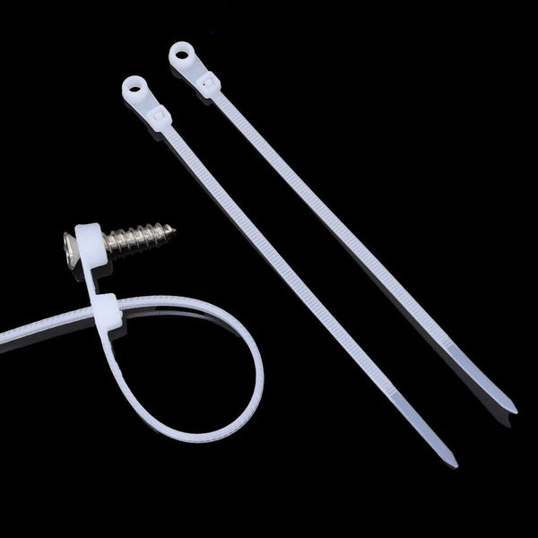 100PCS Nylon Cable Wire Zip Ties Mounting Hole Nail Screw Self locking Strap 5mm