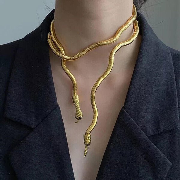 Adjustable Punk Snake Choker Necklace & Flexible Wrap Bracelet Collar Setllar AU