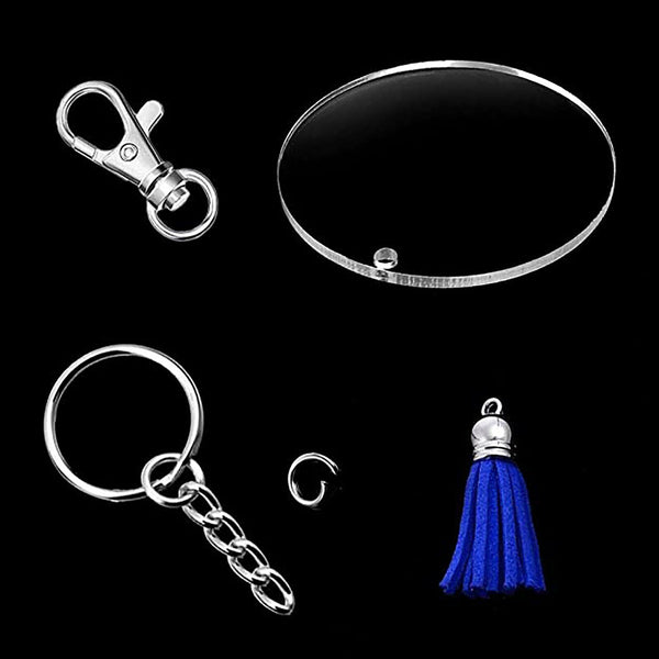 180X Clear Acrylic Circle Discs Keychain Blanks Tassel Pendant Key Ring Kit DIY