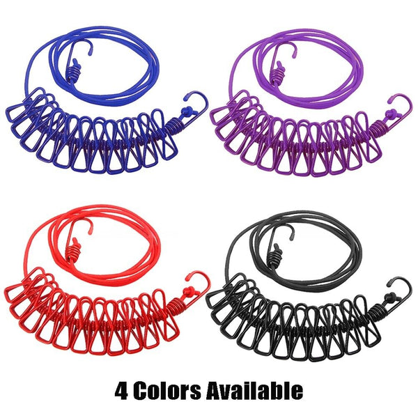 2pcs 12 Clips Camping Rope Peg Washing Clothes Line Travel clothesline Portable