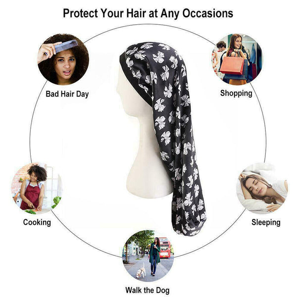 Satin Silk Bonnet Sleep Cap Head Cover Turban Wrap Long Hair Sock