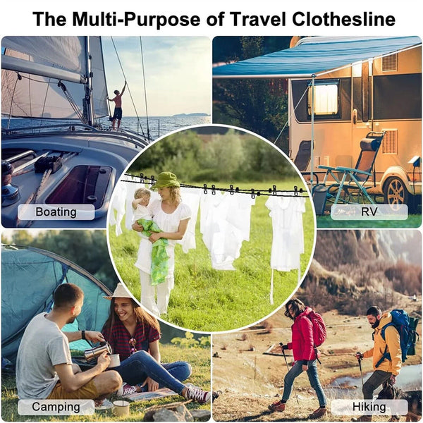 2pcs 12 Clips Camping Rope Peg Washing Clothes Line Travel clothesline Portable