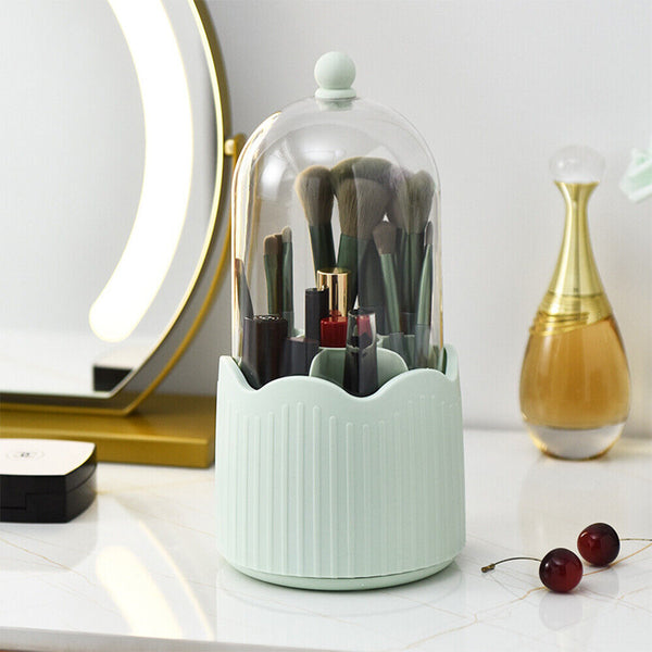 360° Rotating Makeup Brush Holder With Lid Dustproof Organizer Storage Case Box