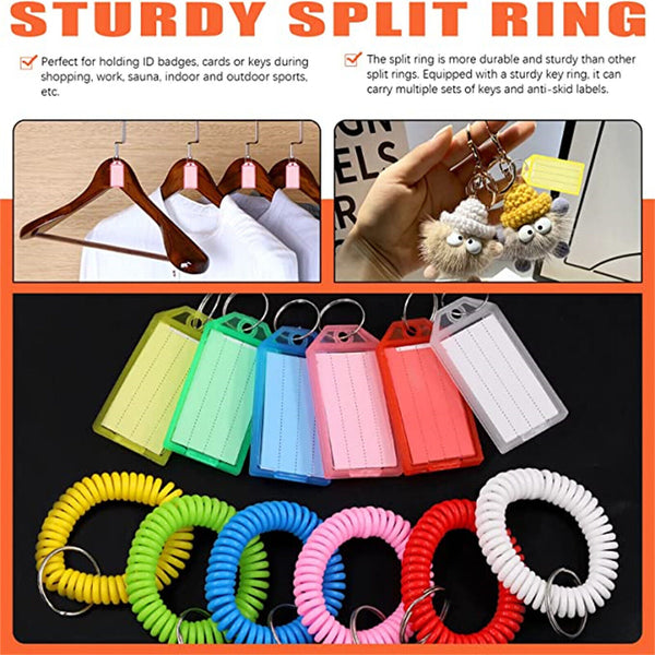 10 Sets Keychains Luggage Tag- Spring Spiral Stretch Coil Wristband Key Ring ID