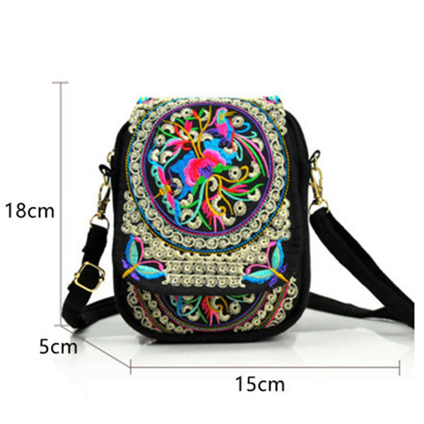 Women's Crossbody Shoulder Bag Embroidery Handbag Mobile Phone Purse Pouch Case