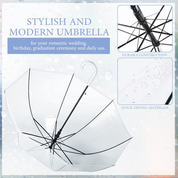 Clear Dome Umbrella Wedding Rain Transparent Parasol Handle Waterproof