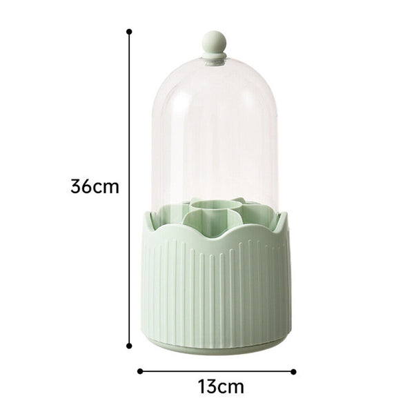 360° Rotating Makeup Brush Holder With Lid Dustproof Organizer Storage Case Box