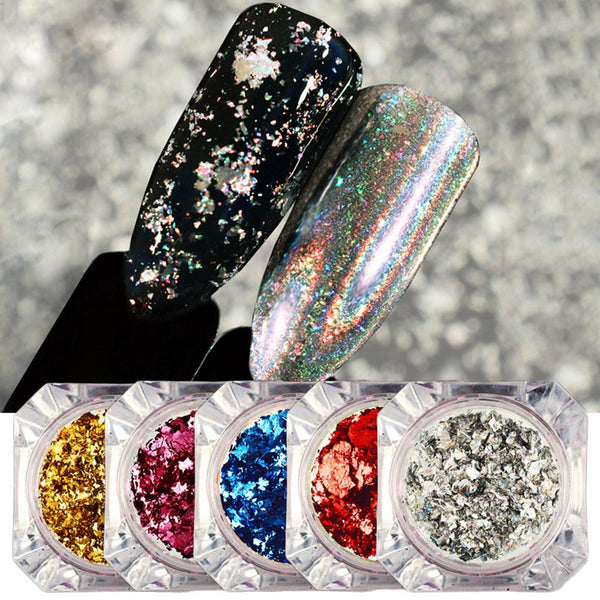 6 Colours Nail Art Sequins Mirror Glitter Powder Foil Flakes Paillette Decor AU
