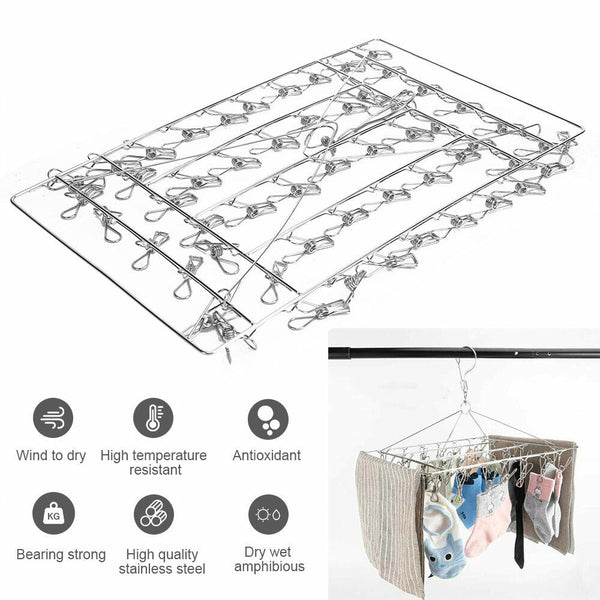 30 Pegs Stainless Steel Hanger Airer Dryer Rack Laundry Sock Underwear Clothes