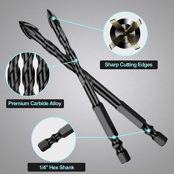 60X 6mm Tile Porcelain Drill Bit Marble Ceramic Glass Brick Shank Hex Spear Head
