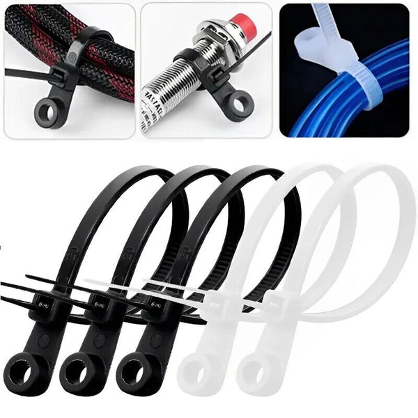 100PCS Nylon Cable Wire Zip Ties Mounting Hole Nail Screw Self locking Strap 5mm