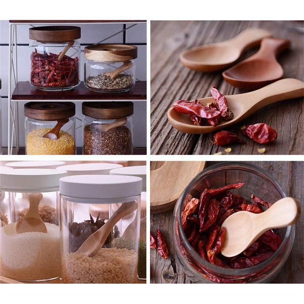 Mini Wooden Spoon Kitchen Spice Spoon Small Short Condiment Spoons Scoop