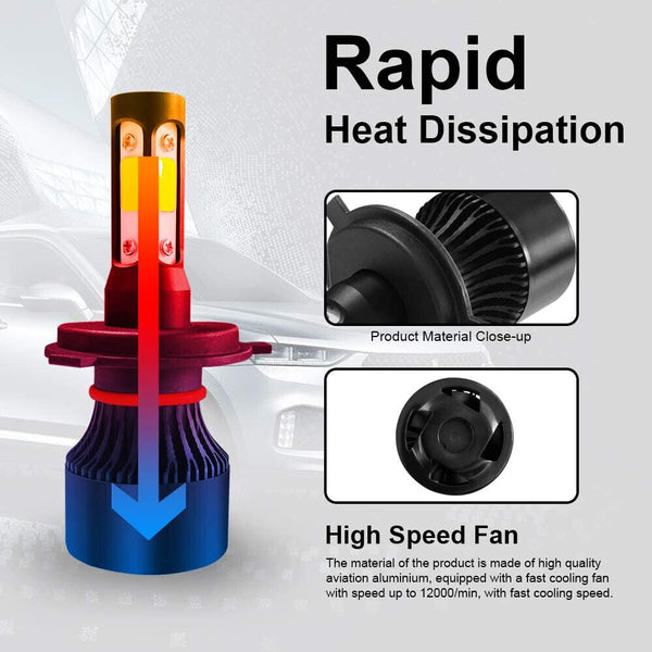 H4 9003 2000W 300000LM 4 SIDE LED Headlight kit Lamp Bulbs Globes High Low Beam