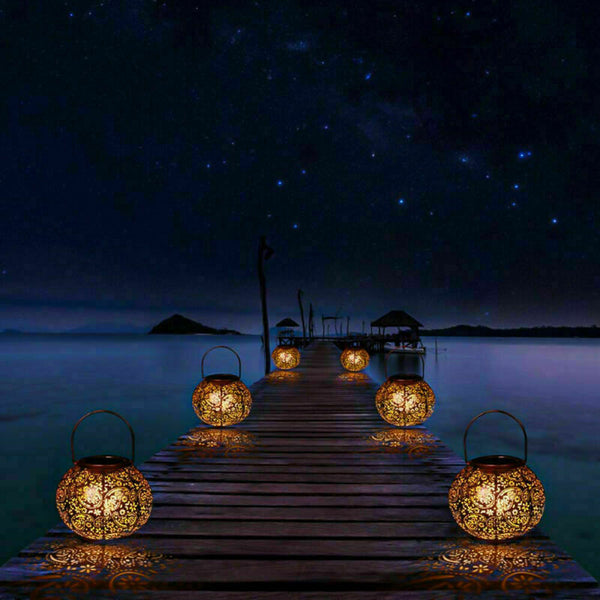 2PCS Solar Powered LED Morrocan Lantern Hanging Outdoor Garden Lamp Light Adorn