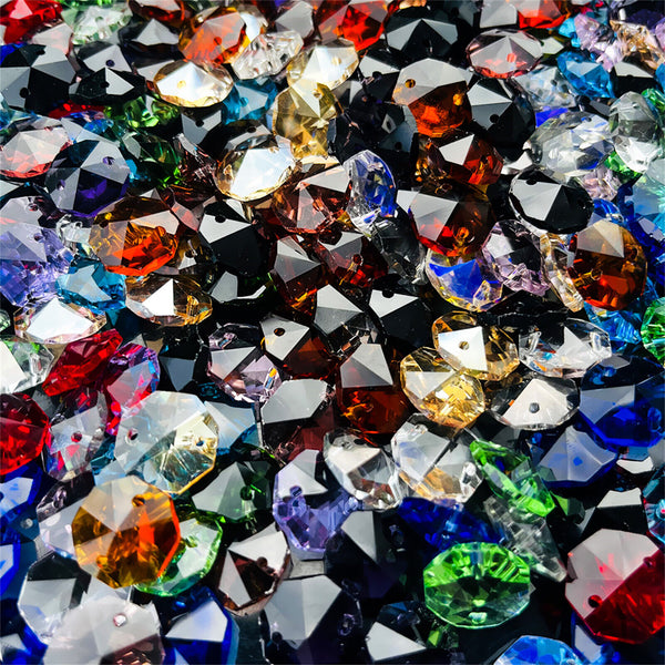 20 x octagon beads mixed colours crystal glass suncatchers mobiles 14mm 2 holes