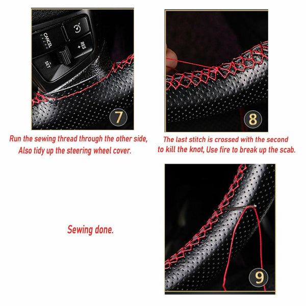 Leather DIY Car Steering Wheel Cover Breathable Anti-slip Universal 38cm 2Colour