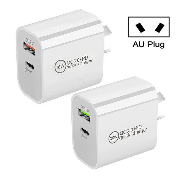 DUAL USB Wall Charger Fast PD Power Adapter Type C QC3.0 For Android iPhone iPad