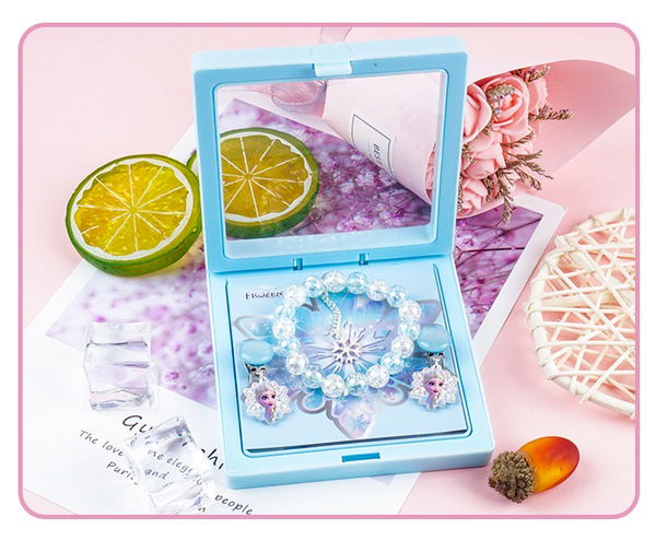 3PCS Frozen Bracelet Set Cute Hair Clip Earrings Kids Girls Jewellery Gift