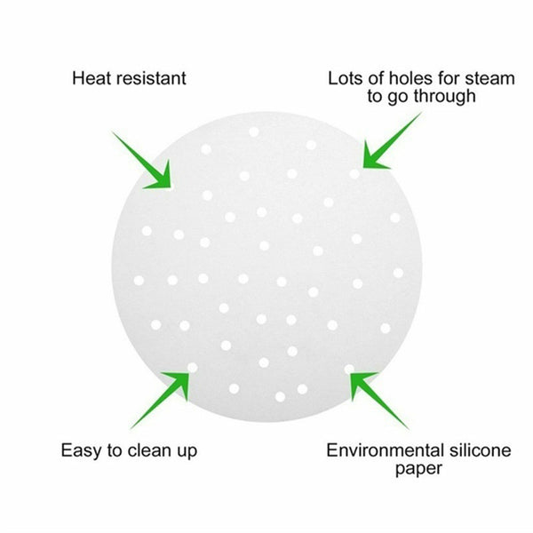 100Pcs 20cm Perforated Steamer Pad Non Stick liners air fryer Dim Sum Papers New - Lets Party