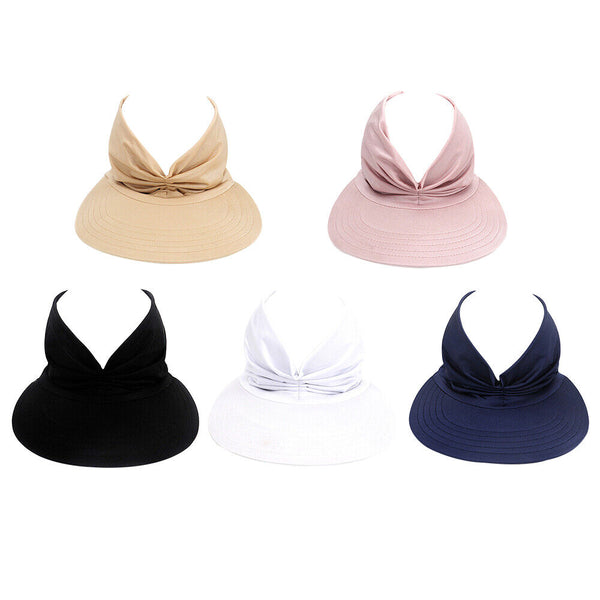 Women's Visor Hat Swimming Cap Beach Pony Tail Sun Wide Brim Summer Ladies Sport