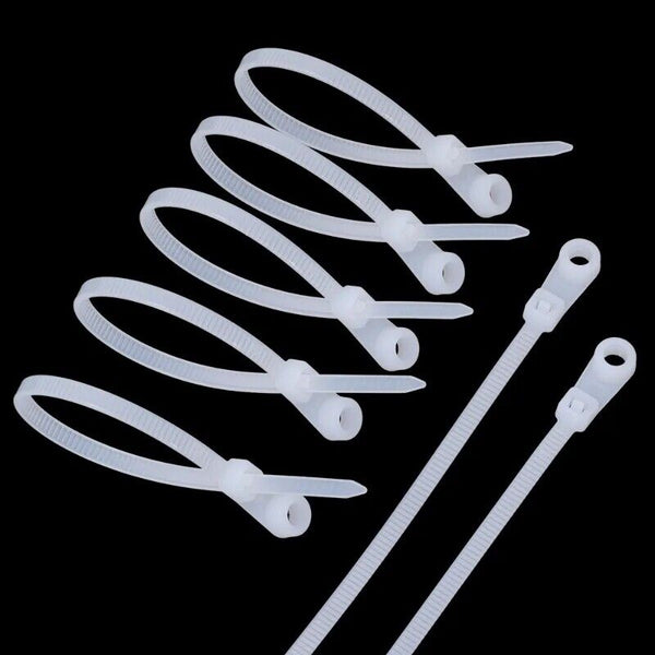100PCS Nylon Cable Wire Zip Ties Mounting Hole Nail Screw Self locking Strap 5mm