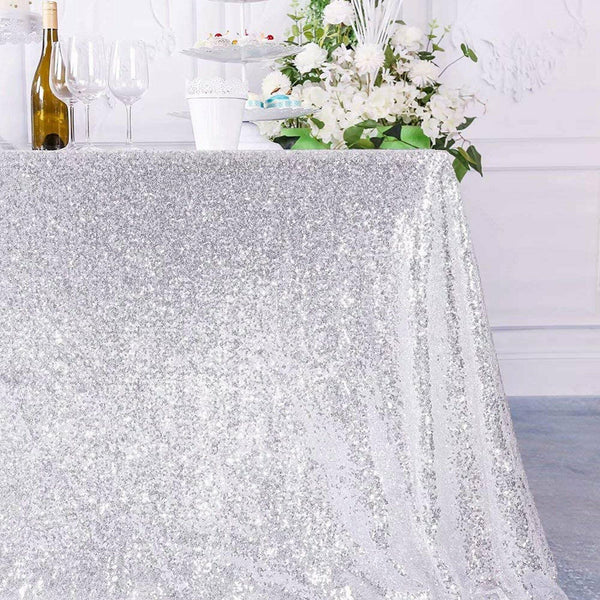 1.8x1.2m Silver Sequin Table Cloth Backdrop Tablecover Wedding Event Home Party - Lets Party