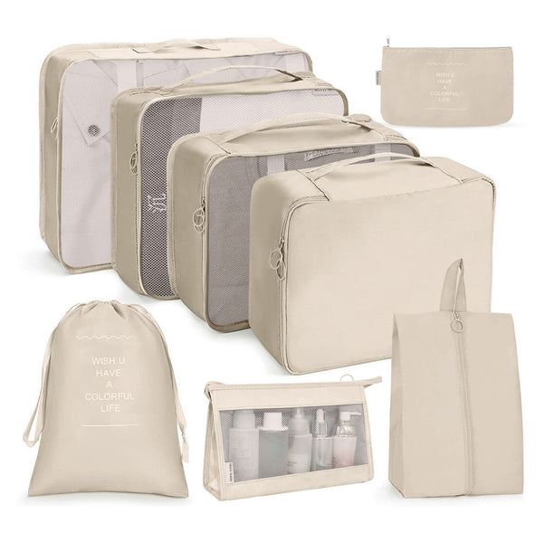8PCS Storage Bag Travel Packing Cubes Pouches Luggage Organiser Clothes Suitcase