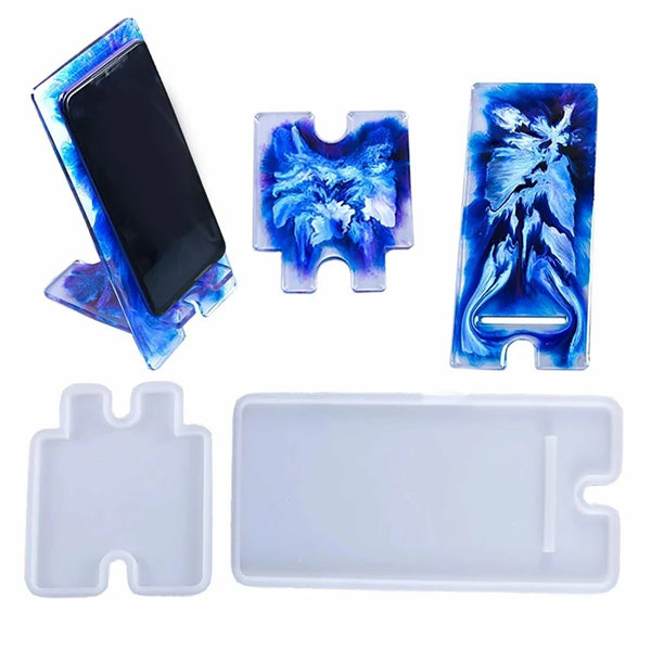 2pcs Silicone Mobile Phone Stand Mould Holder Craft Casting Mold Resin Epoxy DIY - Lets Party