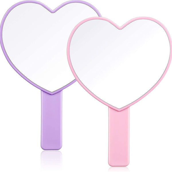 Portable Dressing Heart Shaped Cosmetic Makeup Hair Hand Held Mirror Beauty AU