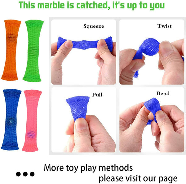 4pcs Fidget Toy Sensory Braided Mesh Marble Tube Portable Friendly Kids Party Favors - Lets Party
