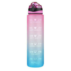 1L  Pink Blue Water Bottle Motivational Drink Flask With Time Markings BPA Free Sport Gym