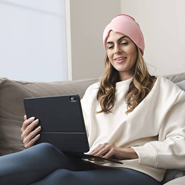 Pink Migraine Relief Ice Head Wrap Headache Hat Cold Therapy Cap Eye Mask Reuseable - Lets Party