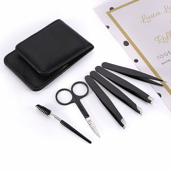 6x Professional Eyebrow Tweezers Set Plucker Puller Slanted Pointed Tip Manicure