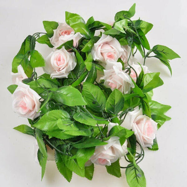 2.4M Artificial Silk Rose Flowers Fake Vine Ivy Hanging Garland Floral Wedding