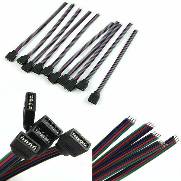50pcs MALE 4 PIN RGB LED STRIP LIGHT TO CONTROLLER CONNECTORS WIRE 10MM 5050