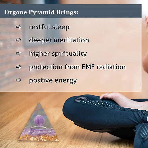 Amethyst Crystal Sphere Orgonite Pyramid & Obsidians Chakra Energy Orgone Stone