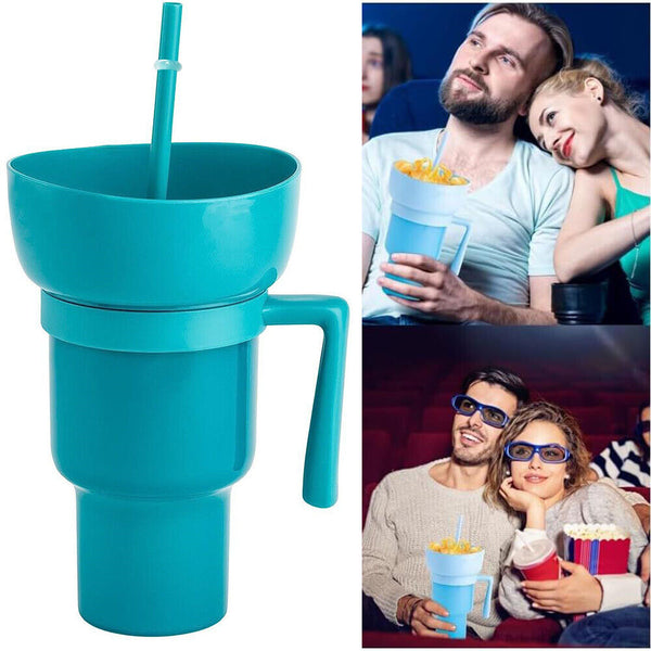 2-in-1 Stadium Tumbler Popcorn Cup Snack Cup Multifunctional Cup Bowl 1000ml AU